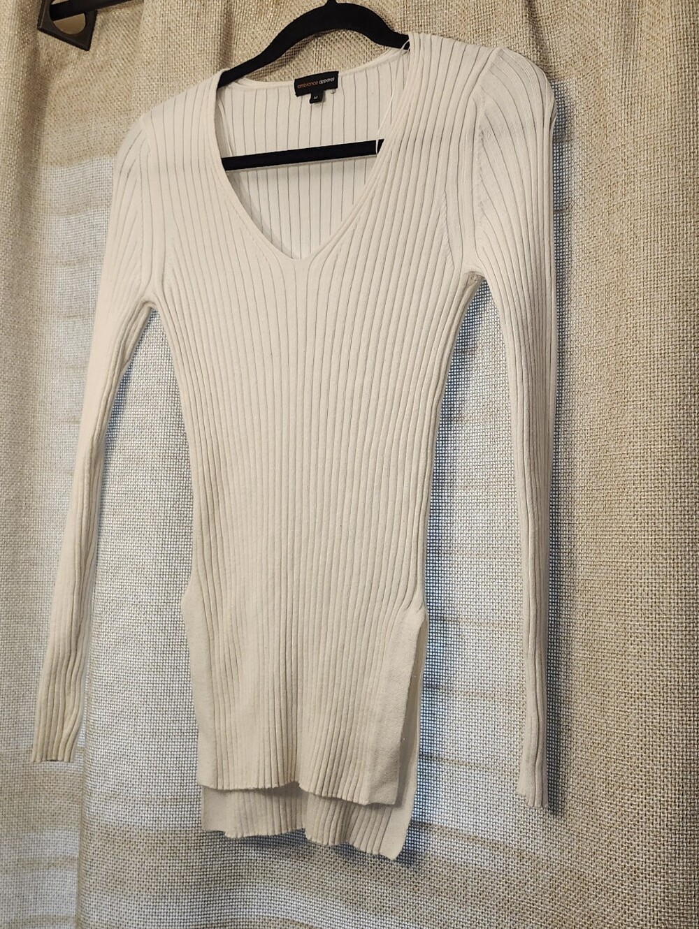 Ambiance Cream Ribbed V-Neck Sweater - Picture 5 of 7